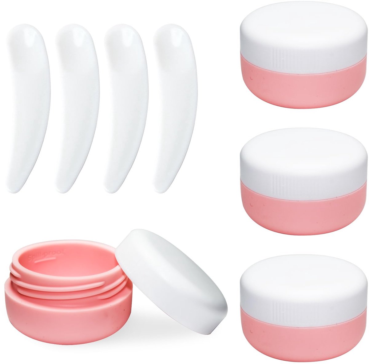 Dailygoods - 4 Stuks Siliconen Crème Potjes met Spatula's - Reusable Cosmetica Reisaccessoires (Roze)