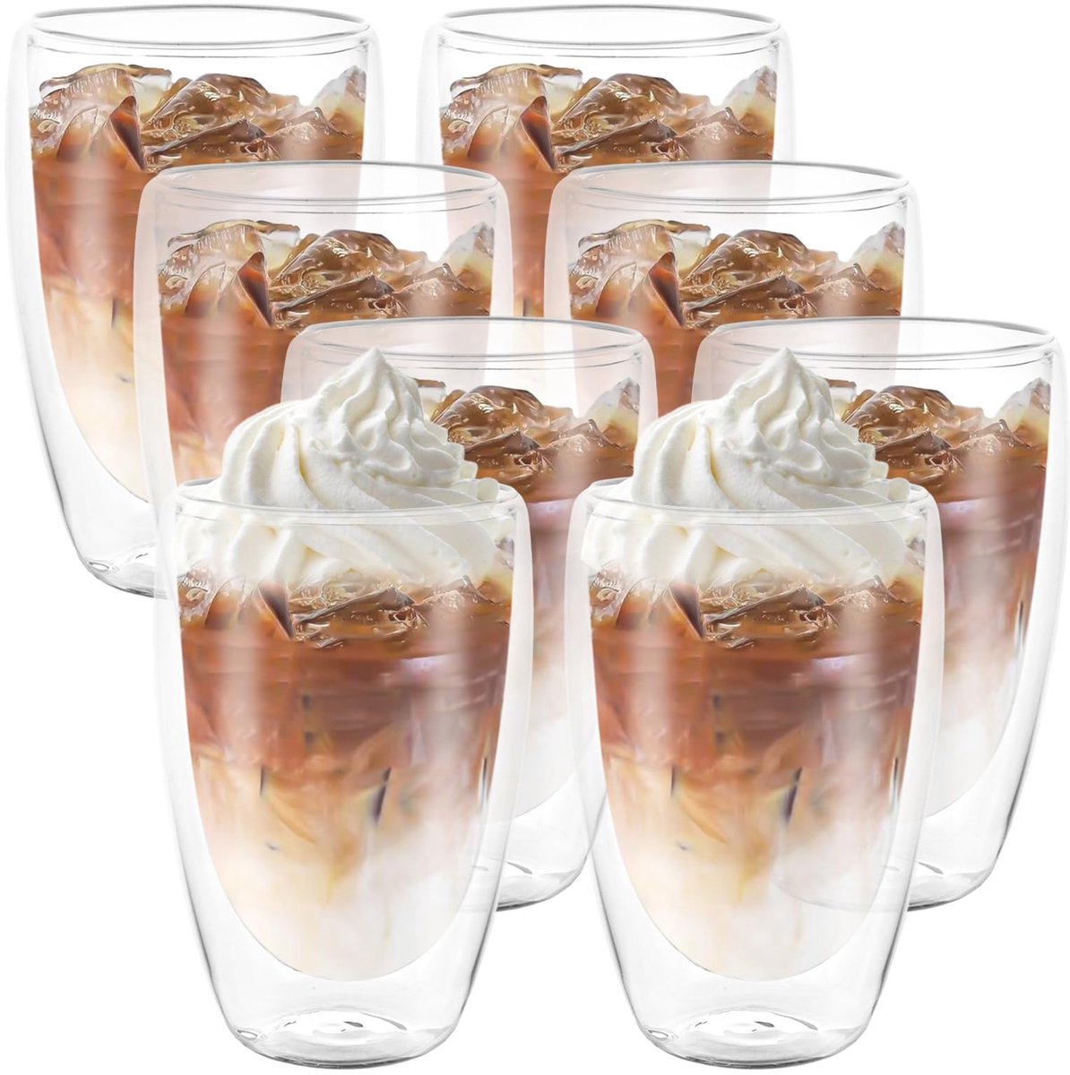 Dailygoods - Set van 8 Dubbelwandige Latte Macchiato Glazen - 450 ml Thermische Koffieglaasjes