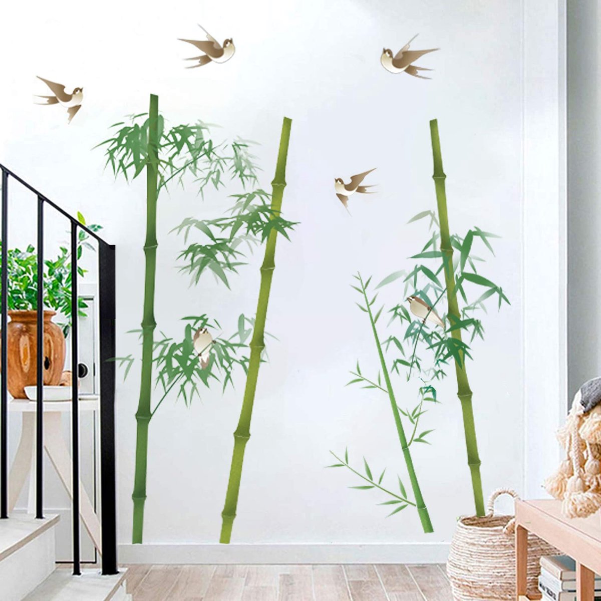Dailygoods - Muurstickers - Bamboe Muursticker - Verwijderbare Deco Stickers - Decoratie voor Slaapkamer en Woonkamer - Vogels en Bomen - Creatieve Wa...