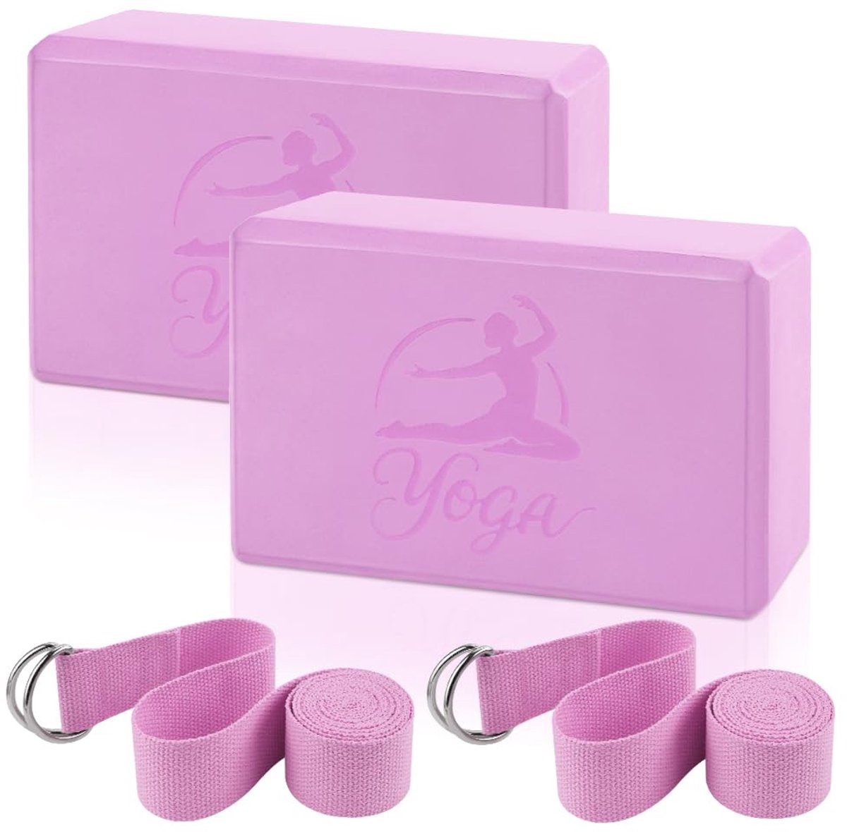 Dailygoods - Set van 2 Yogablokken en 2 Yogabanden - Antislip EVA-schuim voor Pilates