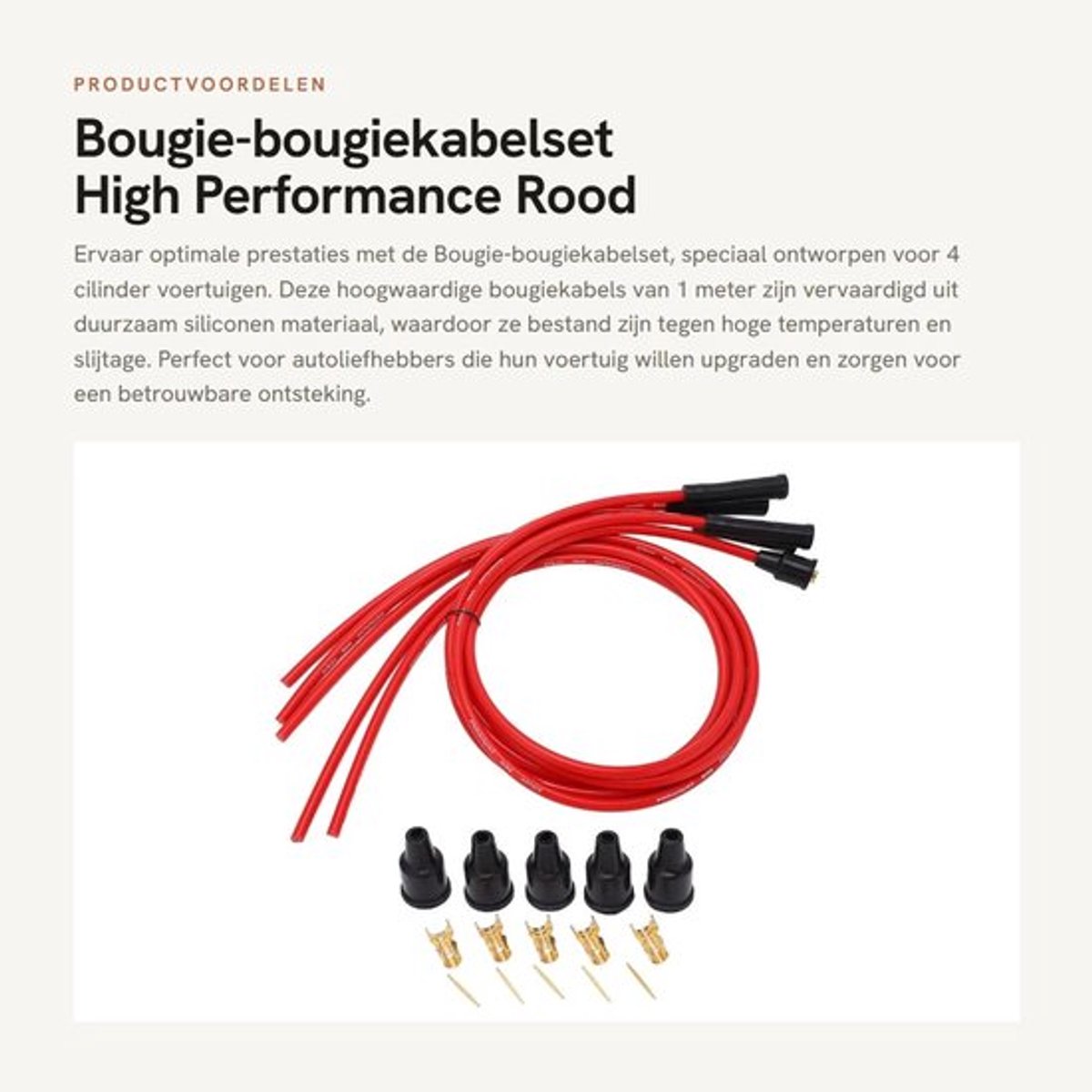 Bougie-bougiekabelset - High Performance - Rood - 1m - 8mm - Geschikt voor 4 Cilinder Auto's - Auto Onderdelen