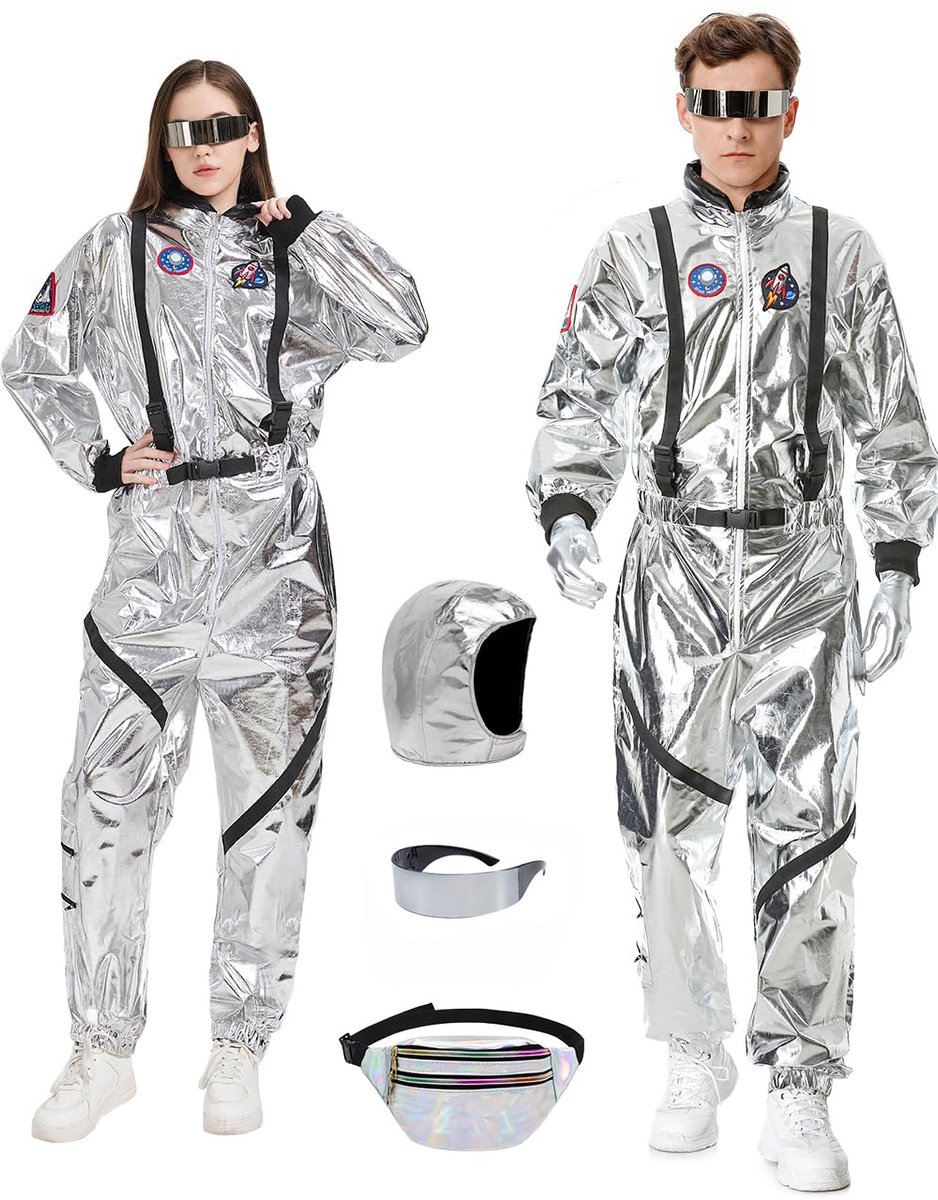 Dailygoods- Ruimtevaarderkostuum Uniseks - Astronautenpak - Carnavalsoverall - Ruimtebril - Heuptas - Inclusief hoed - Astronautenkostuum