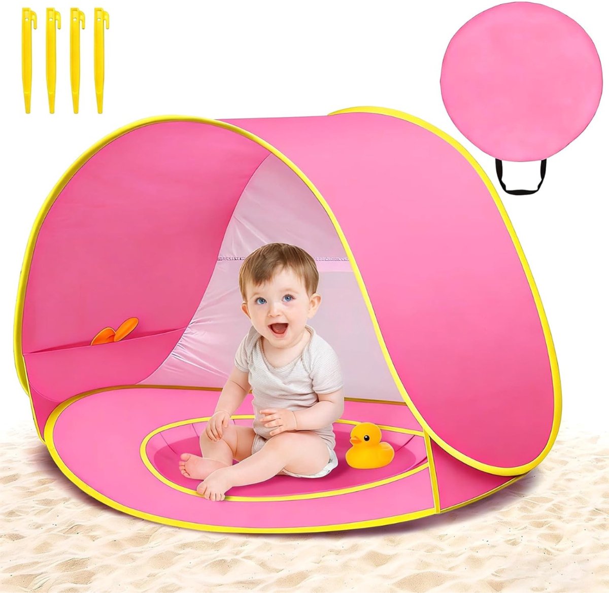 QORA® Strandtent Baby - Strandtent Pop Up - Tent Baby - Roze - 80cm x 70cm x 120cm