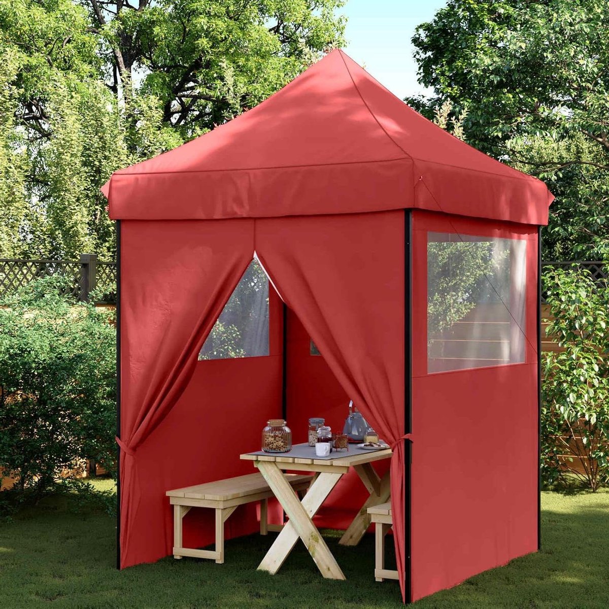 Partytent Bordeauxrood - Feesttent Tuintent - Buitenfeesten Organiseren - Opvouwbaar Met Roltas - 200x200x306 cm - Bordeauxrood