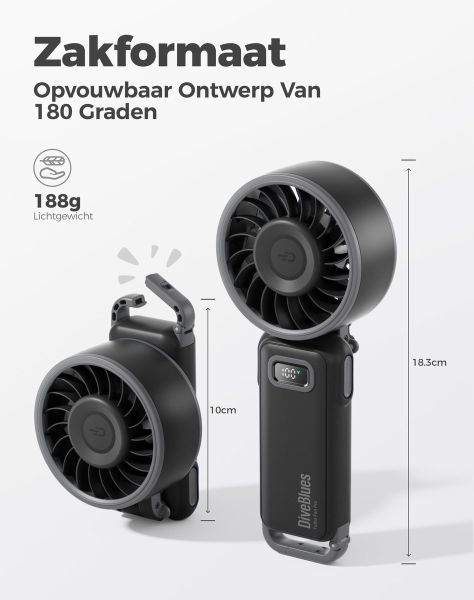 SnelShoppen - Draagbare Ventilator - Compact en Stijlvol met Batterij - Handventilator, Bureauventilator, Nekventilator - Opvouwbaar, Stille Verkoelin