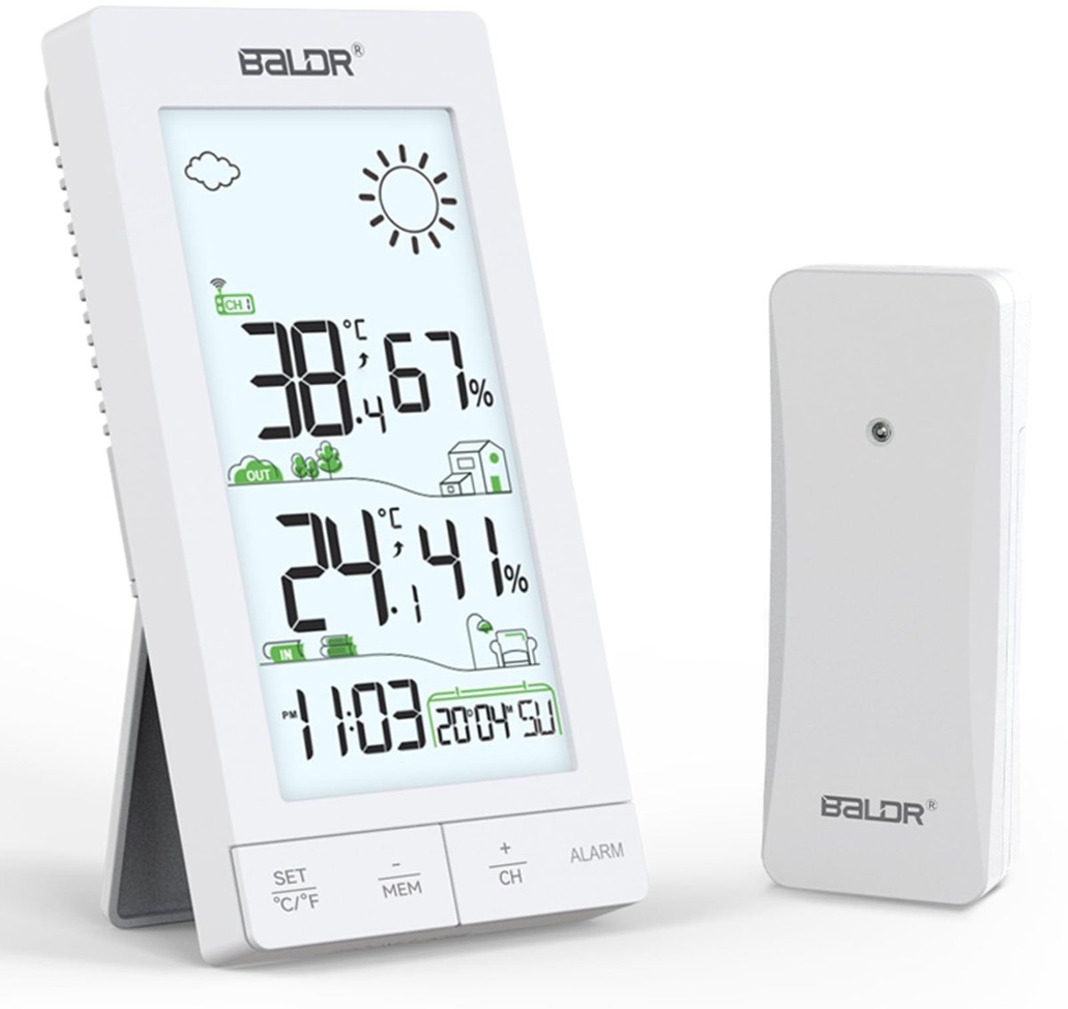 Dailygoods- Weerstation Draadloos met Buitensensor - Binnen- en Buitenthermometer - Hygrometer - 6,0 Inch LCD-Display - Weersvoorspelling - Wekker met Sluimerfunctie - Weersstation