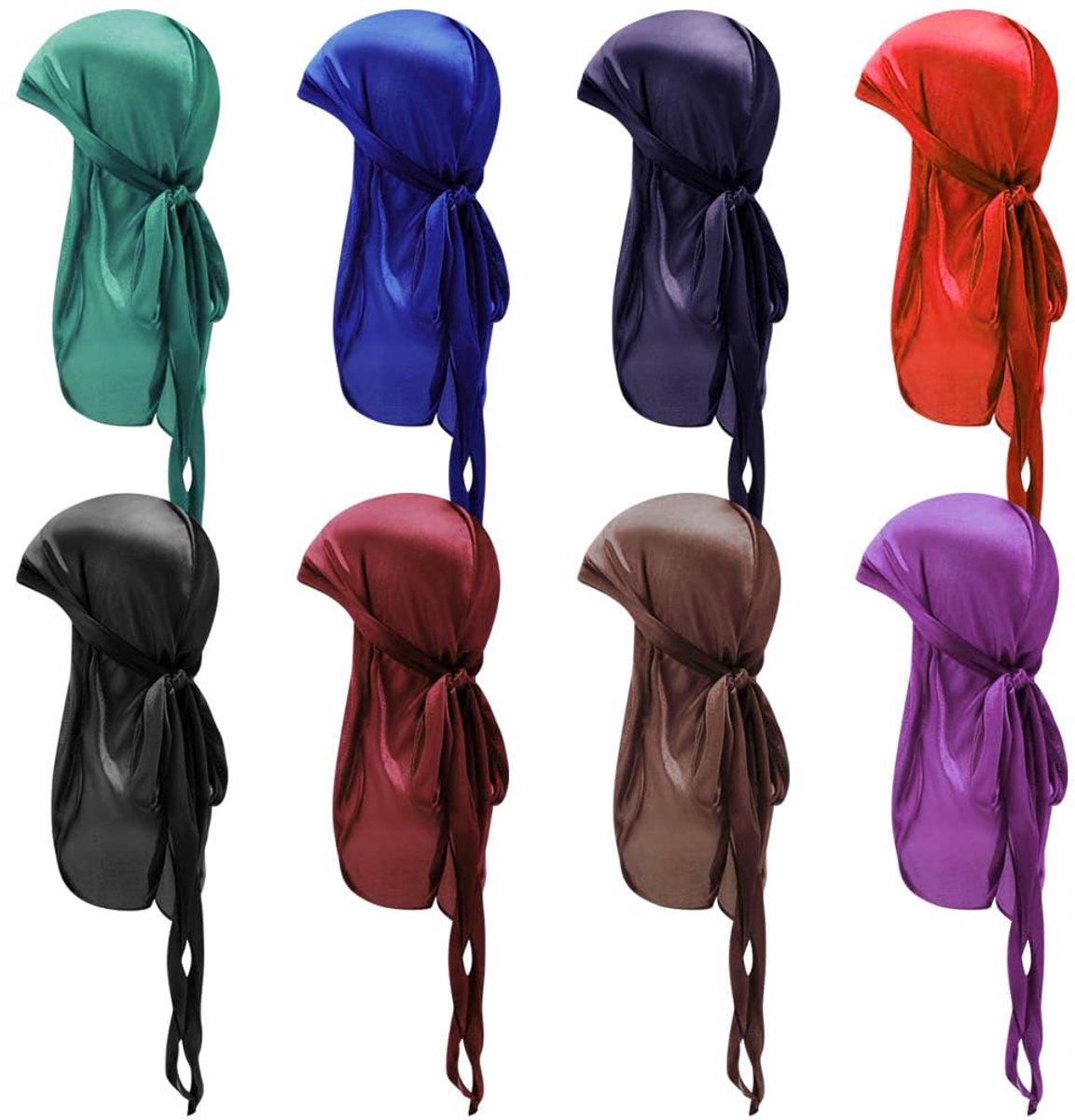 Dailygoods- Durag 8 Stuks - Zijdeachtig - Kinderen - Lange Staart - Brede Bandjes - Omkeerbaar - Comfortabel en Duurzaam - Hoofdband