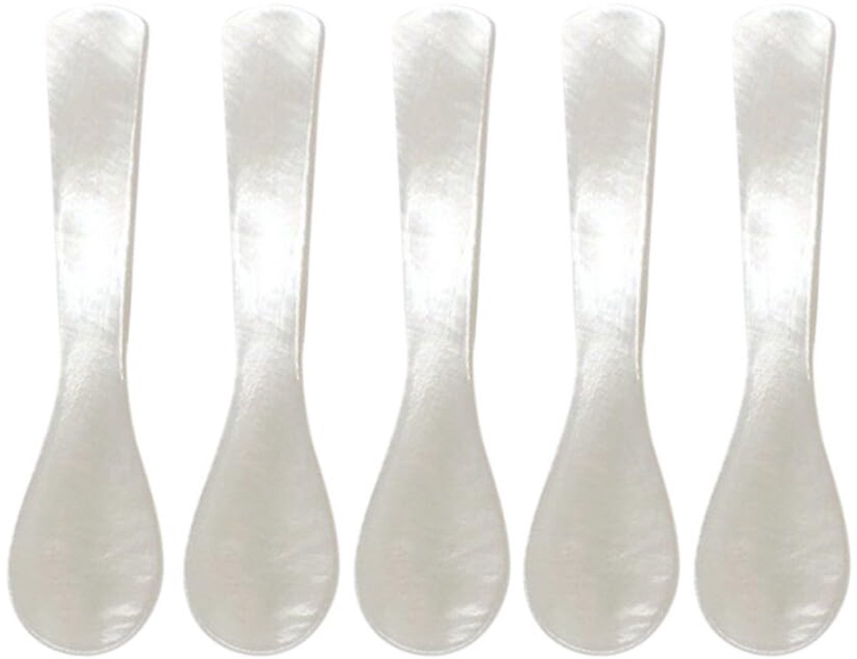 Dailygoods - Set van 5 Parelmoer Kaviaar Lepels met Rond Handvat
