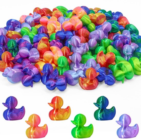 Dailygoods- Miniatuurfiguren 100 stuks - 3D-geprinte Eenden - Kleurverloopeenden - Decoratie voor Poppenhuizen - Miniatuurviscontainers - PLA Materiaal - Decoratiefiguren