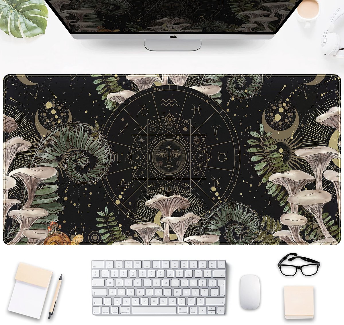 Dailygoods - XXL Gaming Muismat met Schattige Maan Paddenstoel - Voor Desk Setup en Gamer Decoratie