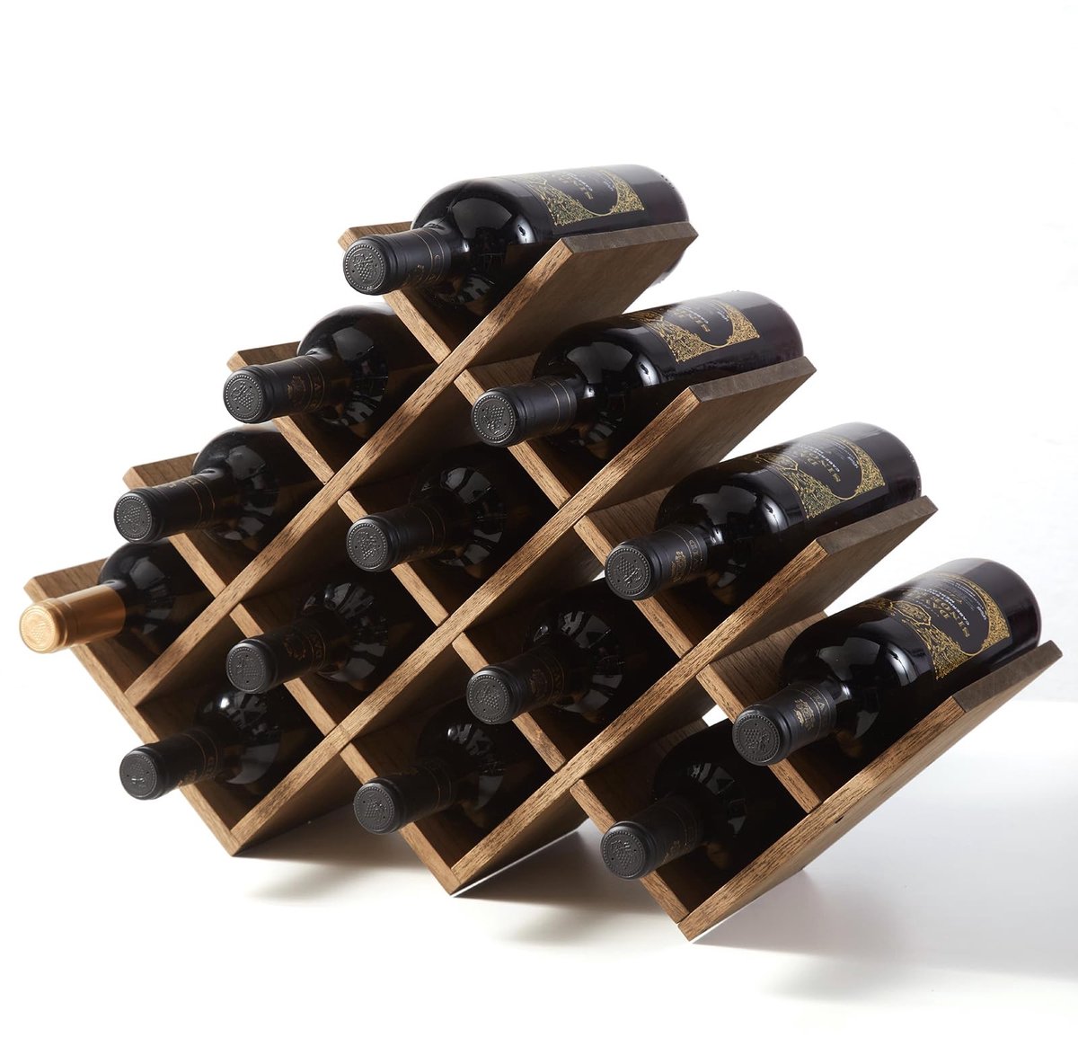 Dailygoods - Houten Wijnrek voor 13 Flessen - Vrijstaand en Modern Design