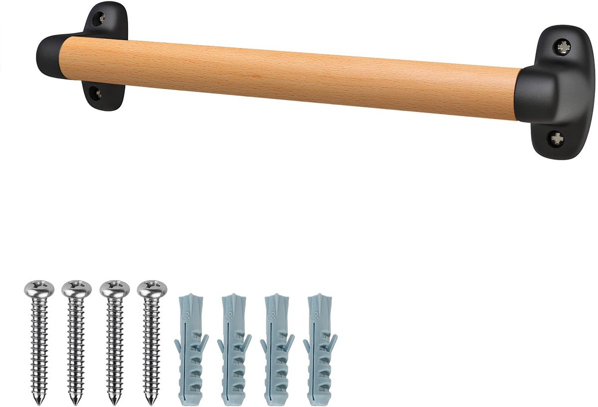 Dailygoods - Houten Trapleuning 30,5 cm - Zwarte Handgrepen voor Veiligheid en Toegankelijkheid