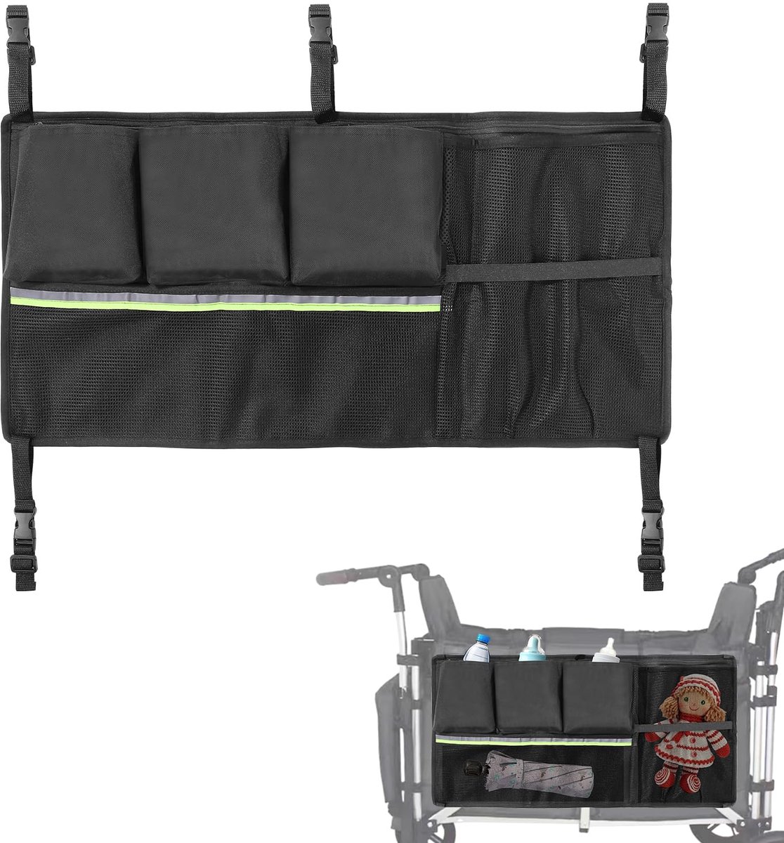 Dailygoods - Stroller Net Bag 72x34cm - Grote Capaciteit Met Reflecterende Strips
