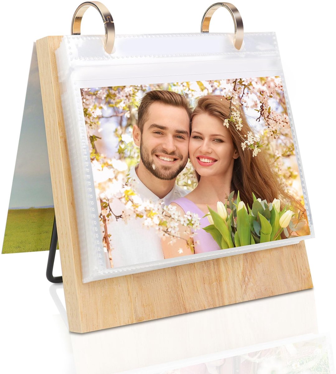 SnelShoppen - Houten Fotoalbum 10x15 cm - Bureau Kalender Album voor 60 Foto's - Fotoboek om in te Steken - Ideaal voor Feesten, Herinneringen, en Dec