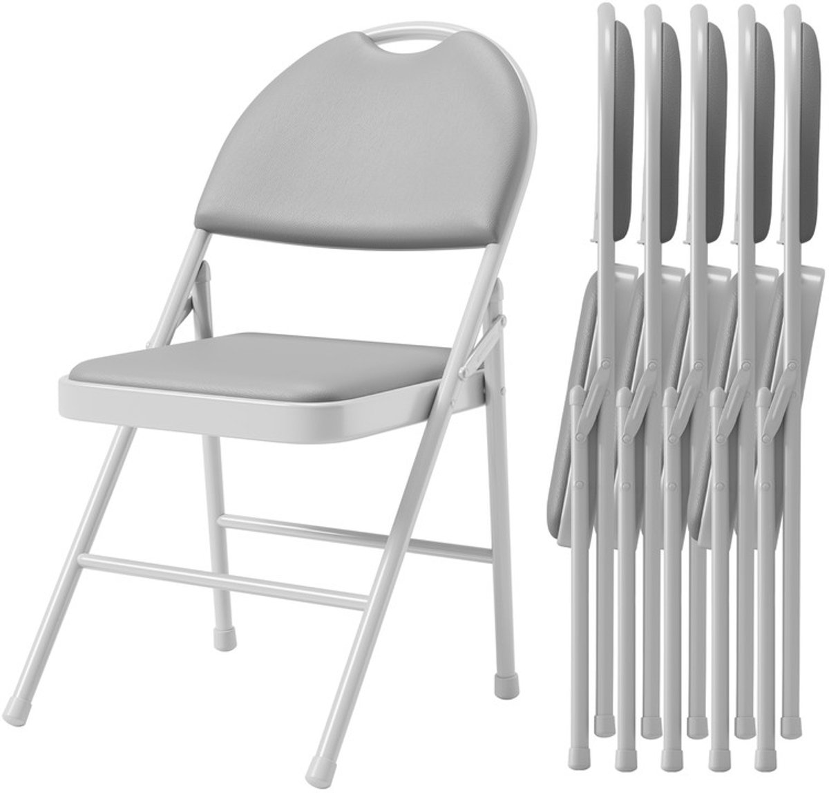 Triumpunpre Opvouwbare Stoelen met Rugleuning - Set van 6 - PU Gevoerde Stoelen - Eetkamer/Bureau/Events - Inklapbaar - Grijs