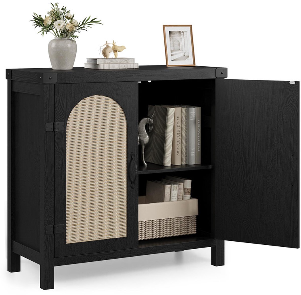 Triumpunpre Sideboard Kast met 2 Deuren - Buffetkast voor Woonkamer Slaapkamer Hal - Dressoir Opbergkast met Houtnerf Design - 80x35,5x83,5 cm - Zwart