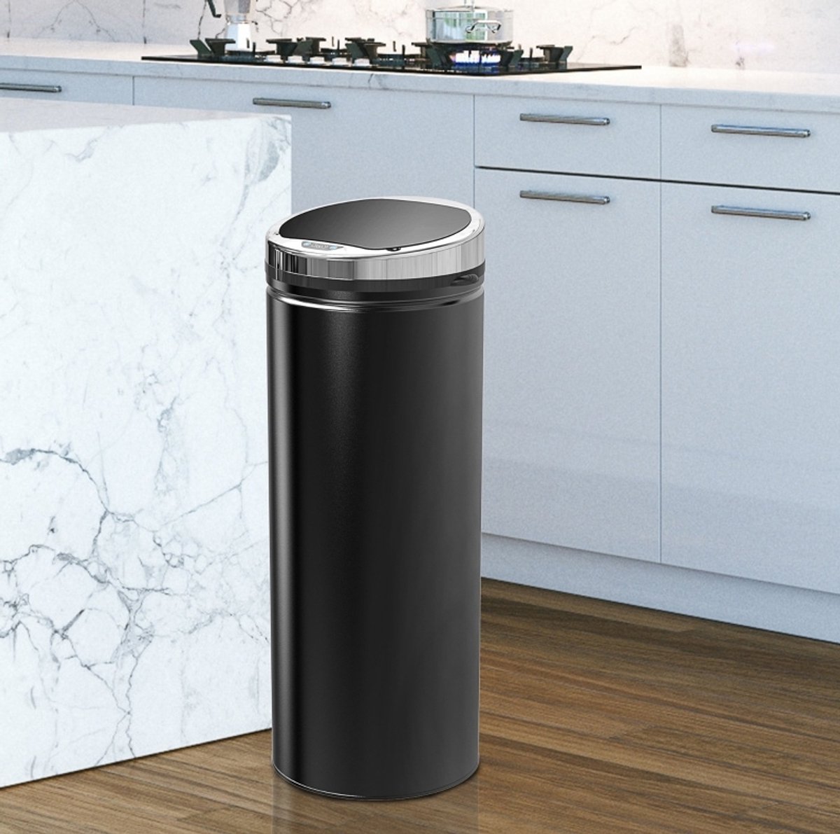 REDOM - Sensorprullenbak - Bewegingssensor met automatisch openen en sluiten - Uitneembare binnenemmer - RVS - Zwart - 50 L - 30,5 x 30,5 x 81,5 cm