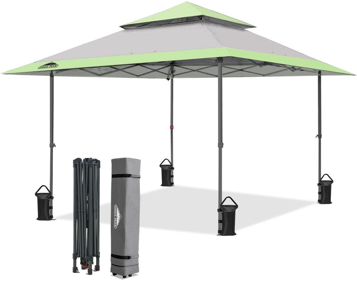 SnelShoppen - Pop-up Luifeltent 4m x 4m - Eenvoudige Installatie, Opvouwbare Schuilplaats met Automatische Uitschuifbare Dakrand - Grijs/Groen - Perfe