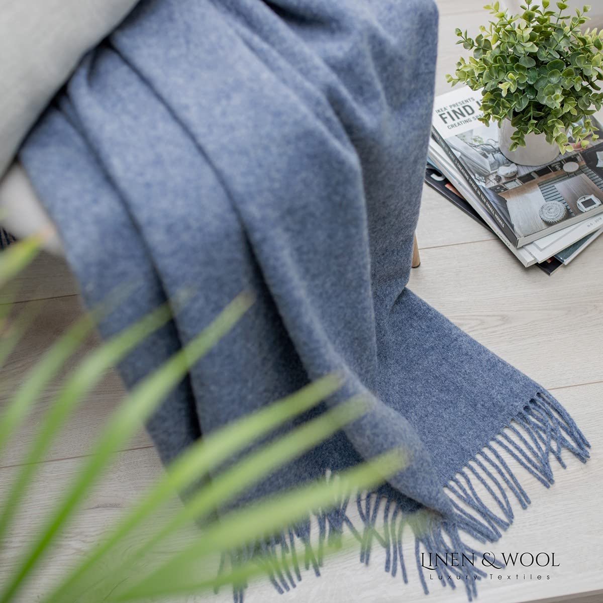 SnelShoppen - Columbus Warme Zachte Wollen Deken 100% Nieuw-Zeelandse Wol Blauw 140x200 cm - Knuffeldeken Woondeken Plaid Gooi Sprei Bankdeken Winterd
