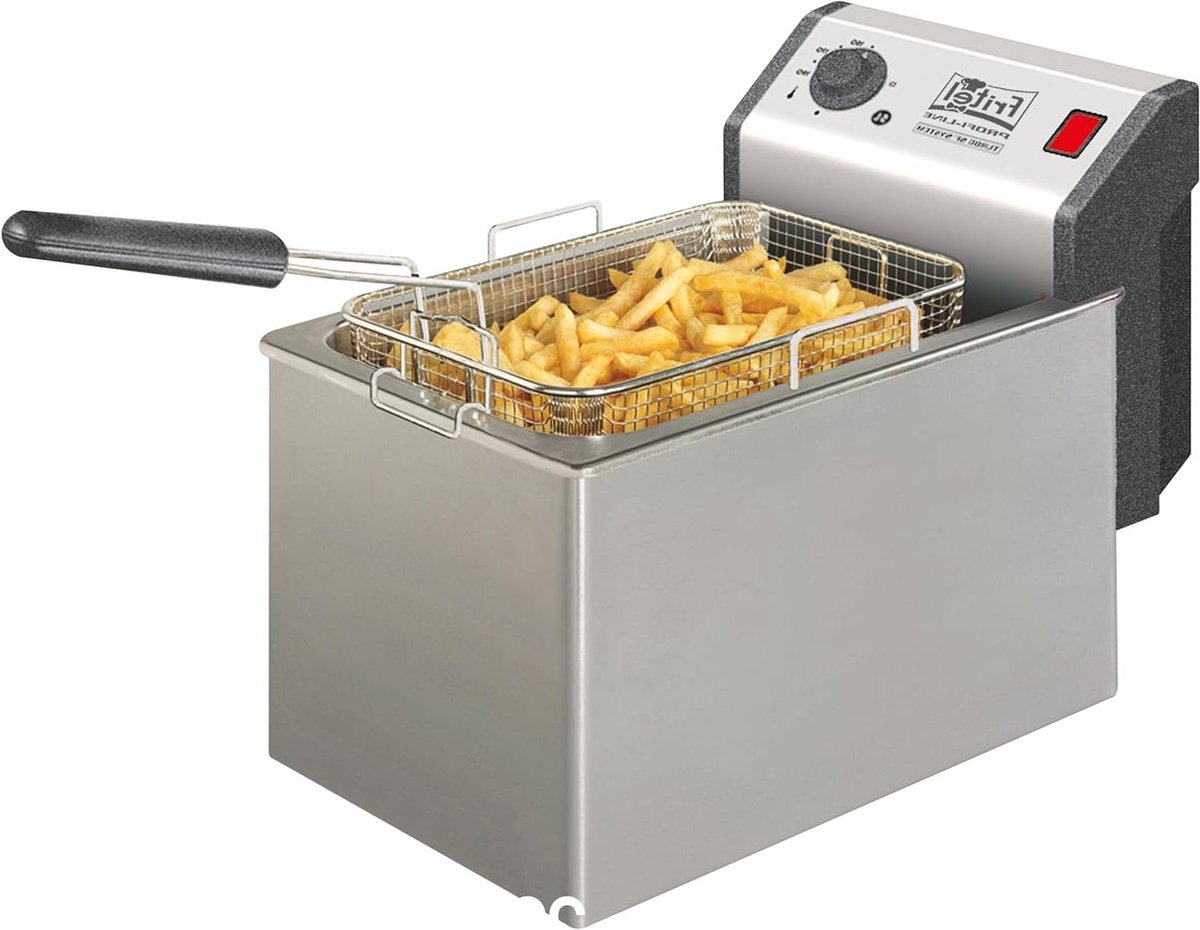 Professionele Friteuse - Vetpan Frituur - Grote Porties Frituren - Dubbel Verwarmingselement - 8 Liter Inhoud - Inox