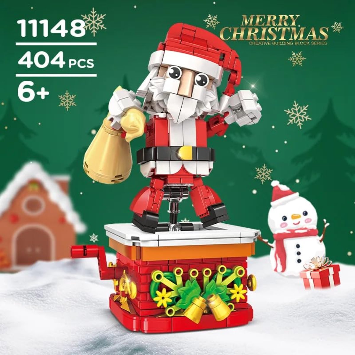Kerstbouwsteenset - Kerstman met bewegend schommelmechanisme - 404-delig creatief constructiespeelgoed voor kinderen vanaf 6 jaar - vakantiedecoratie