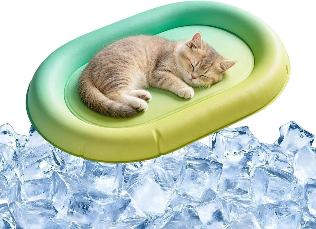 Koelmat voor Huisdieren - Verkoelend Kussen Kat - Hitte Verlichten - Zelfactiverende Gel - 72x48x8 cm - Groen