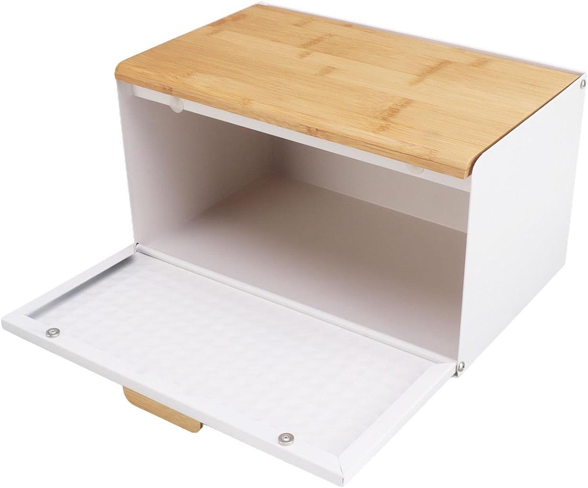 Broodtrommel Houten - Broodbox Keuken - Brood Vers Houden - Grote Opslagruimte - 35.5x21.5x20cm - Wit