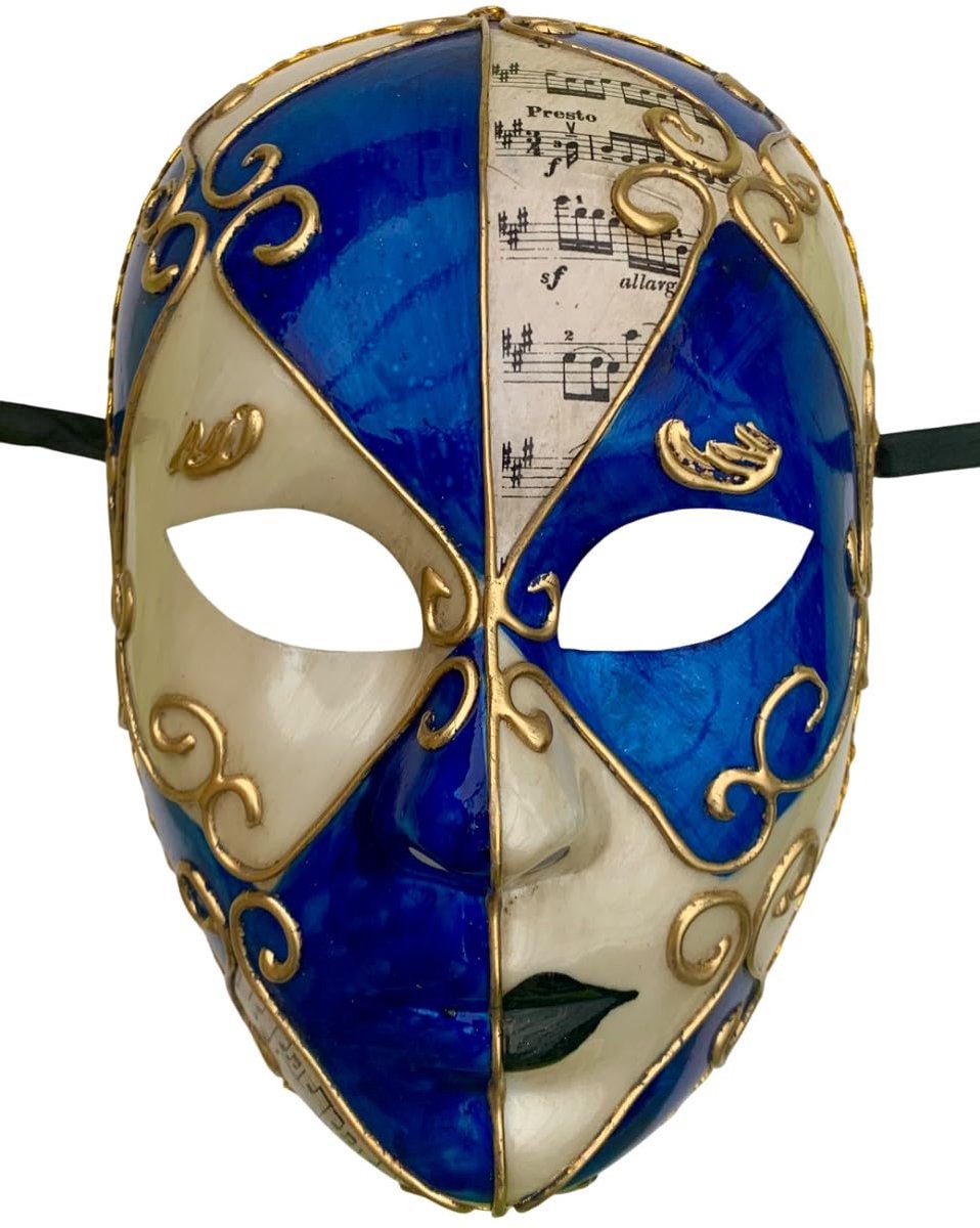 SnelShoppen - Lanna Handgemaakte Venetiaanse Balmasker Volto Gezichtsmasker Feest Carnaval Blauw-Goud voor Volwassenen en Kinderen