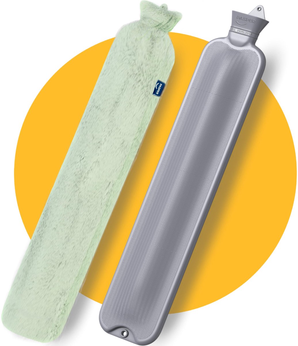 SnelShoppen - XXL Warmwaterkruik 3,5 Liter met Pluizige Groene Hoes, Naadloos Ontwerp, Lange Kruik voor Baby's, Kinderen en Volwassenen, Perfect Cadea