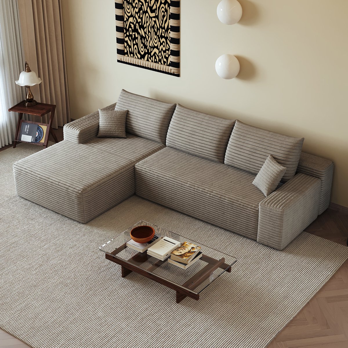 STILVORA Hoekbank 270 Cm - Modulaire Bank Met L-Vormige Chaise Longue En Diepe Zitting - Voor Woonkamer En Slaapkamer - Corduroy Camel