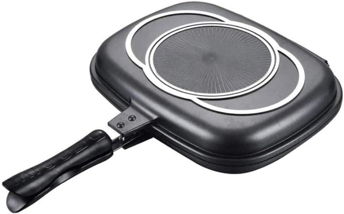 Dubbelzijdige Grillpan Koekenpan Gegrild Eten Twee Grilloppervlakken 32-44 cm Zwart