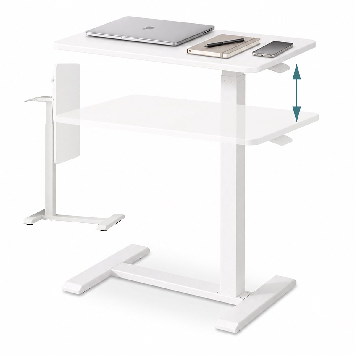 Sta bureau - 66 – 100,5 cm - hoogte verstelbaar - met wielen - wit