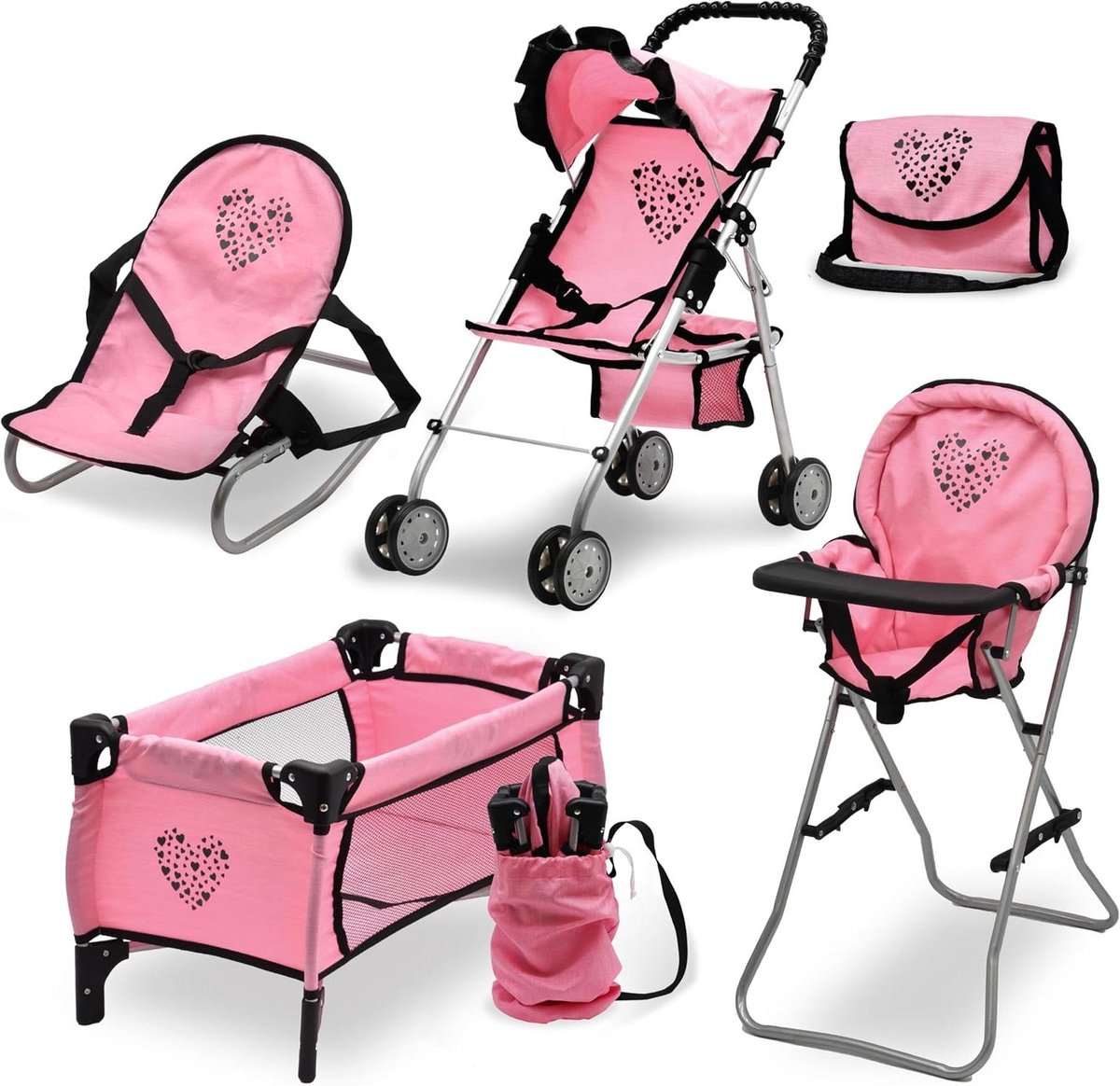 Babypop Speelgoed Set - Poppenkamer Meubels - Fantasie Spel - 4 Delige Set - 12-18 inch Poppen - Roze