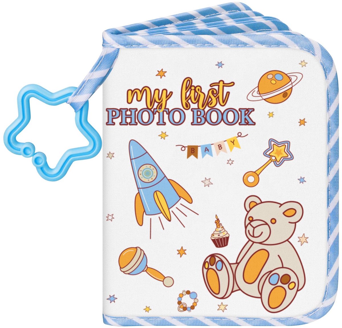 Dailygoods - Babyfotoalbum voor 17 foto's - Mijn Eerste Soft Stoff Foto Boek met Naamkaart en Naamlabel