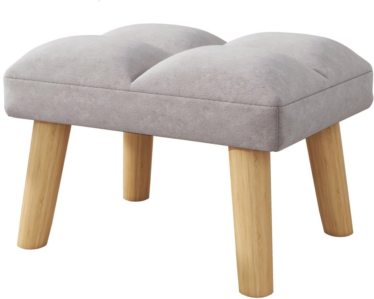 Dailygoods - Modern Velours Voetenbankje met Houten Poten - 40 x 30 x 27 cm Grijs