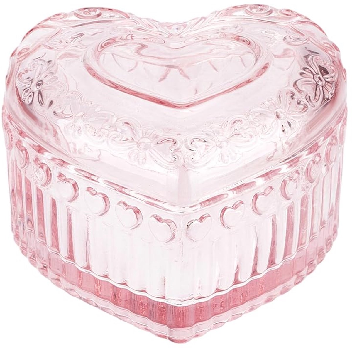 Dailygoods - Vintage Glazen Sieradendoosje - Romantische Roze Kristal Glas