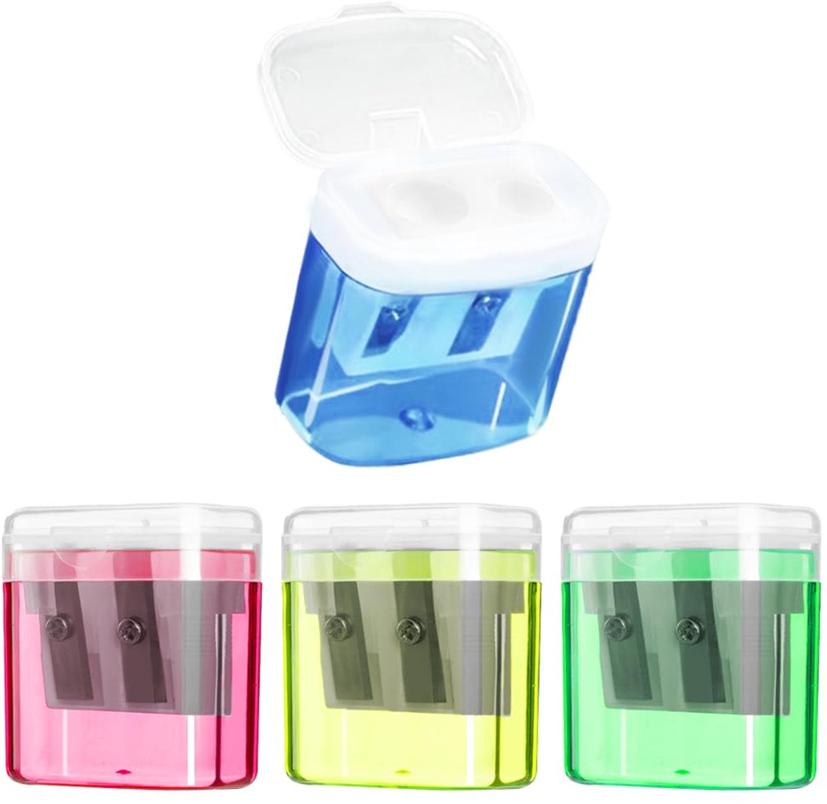 Dailygoods - 4 Stuks Potloodslijper met Houder - Dubbel Gat voor Kinderen