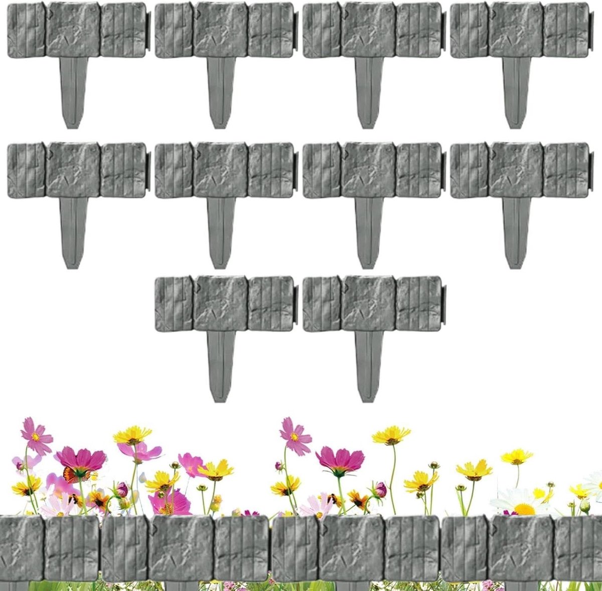 Tuinrand Imitatie Steen - Flexibele Randen - Bloembedden Afzetten - Modulaire Lay-out - 25 x 23 cm - Grijs
