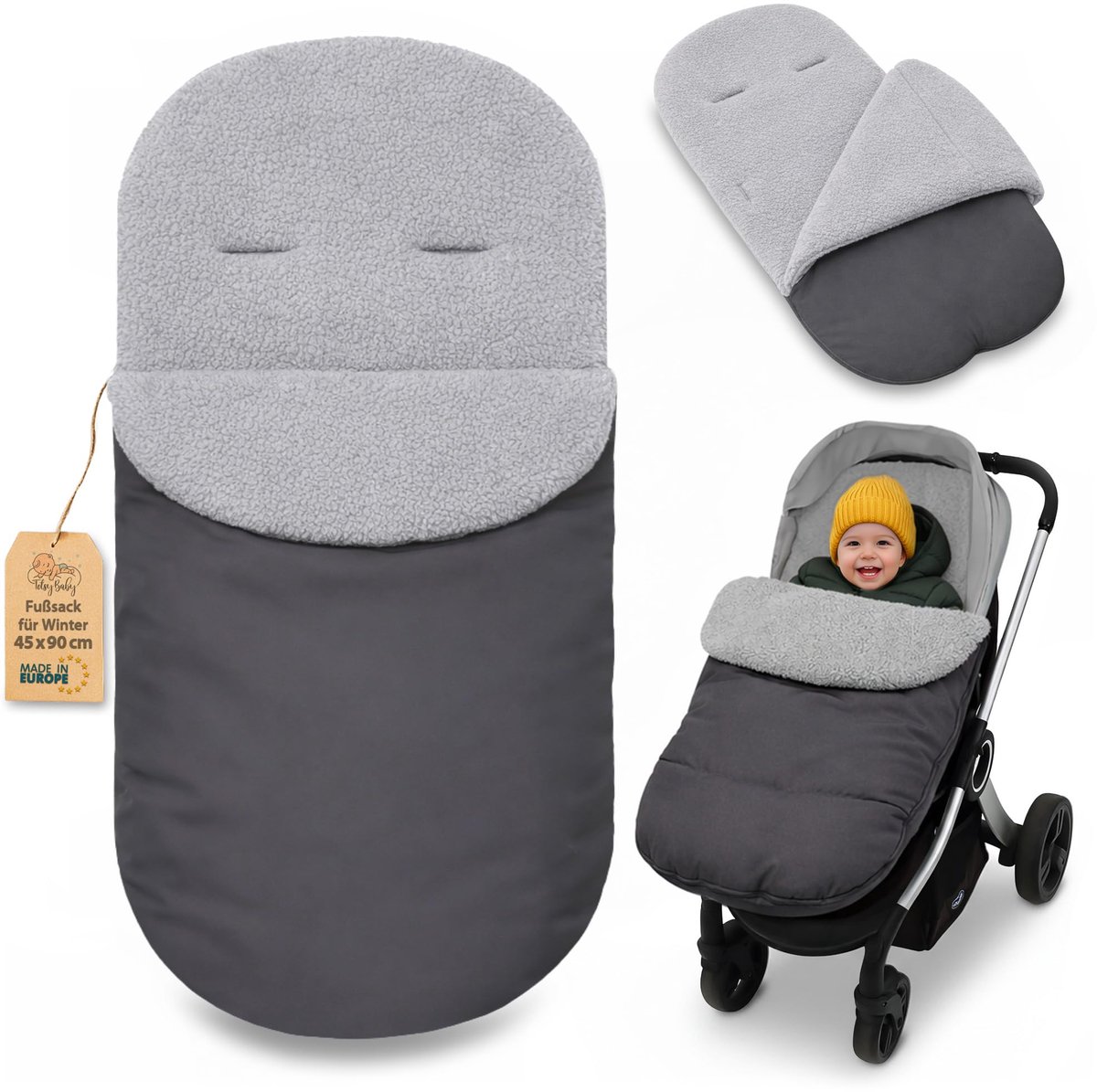 SnelShoppen - Winter Voetenzak Kinderwagen en Buggy 90x45 cm - Warme Omslagdeken Baby Accessoire Grijs - Oeko-Tex Boucle Inleg voor Kinderen