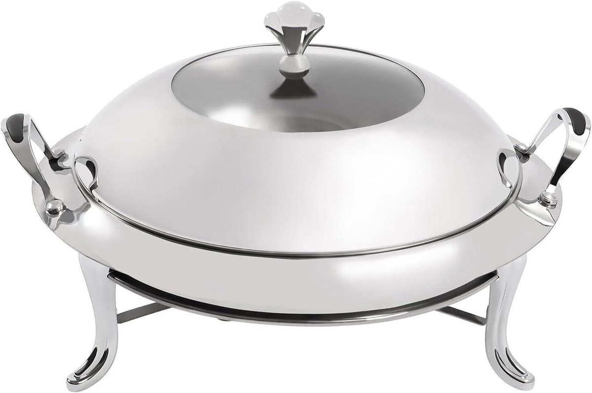 Ronde Schaal - Warmhoudschaal Buffet - Warme Maaltijden Serveren - Verstelbare Vlam - 38 cm Diameter - Zilverkleurig