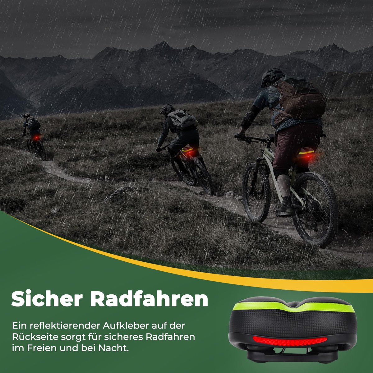 SnelShoppen - Fietszadel voor Dames en Heren, Comfortabel en Zacht Gel Fietszadel, Waterdicht en Ademend met Reflector, Groente Kleur voor Fietsreizen