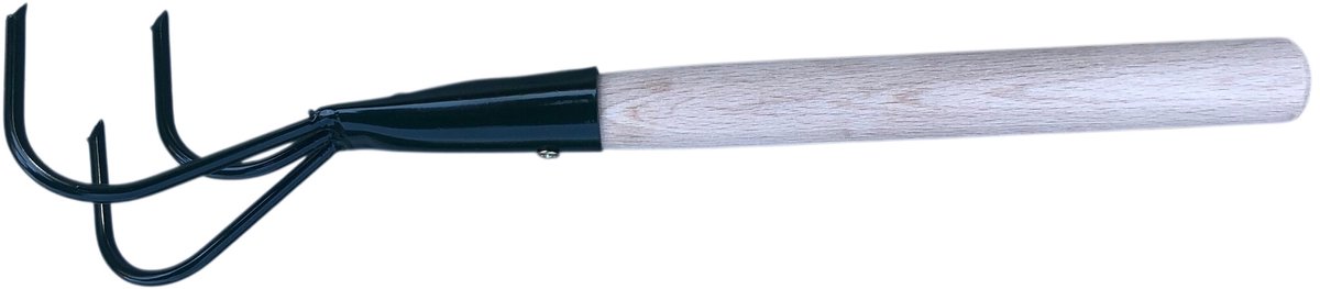 Dutchlander Handcultivator - 3 tands - metaal - dennengroen - essenhouten handvat