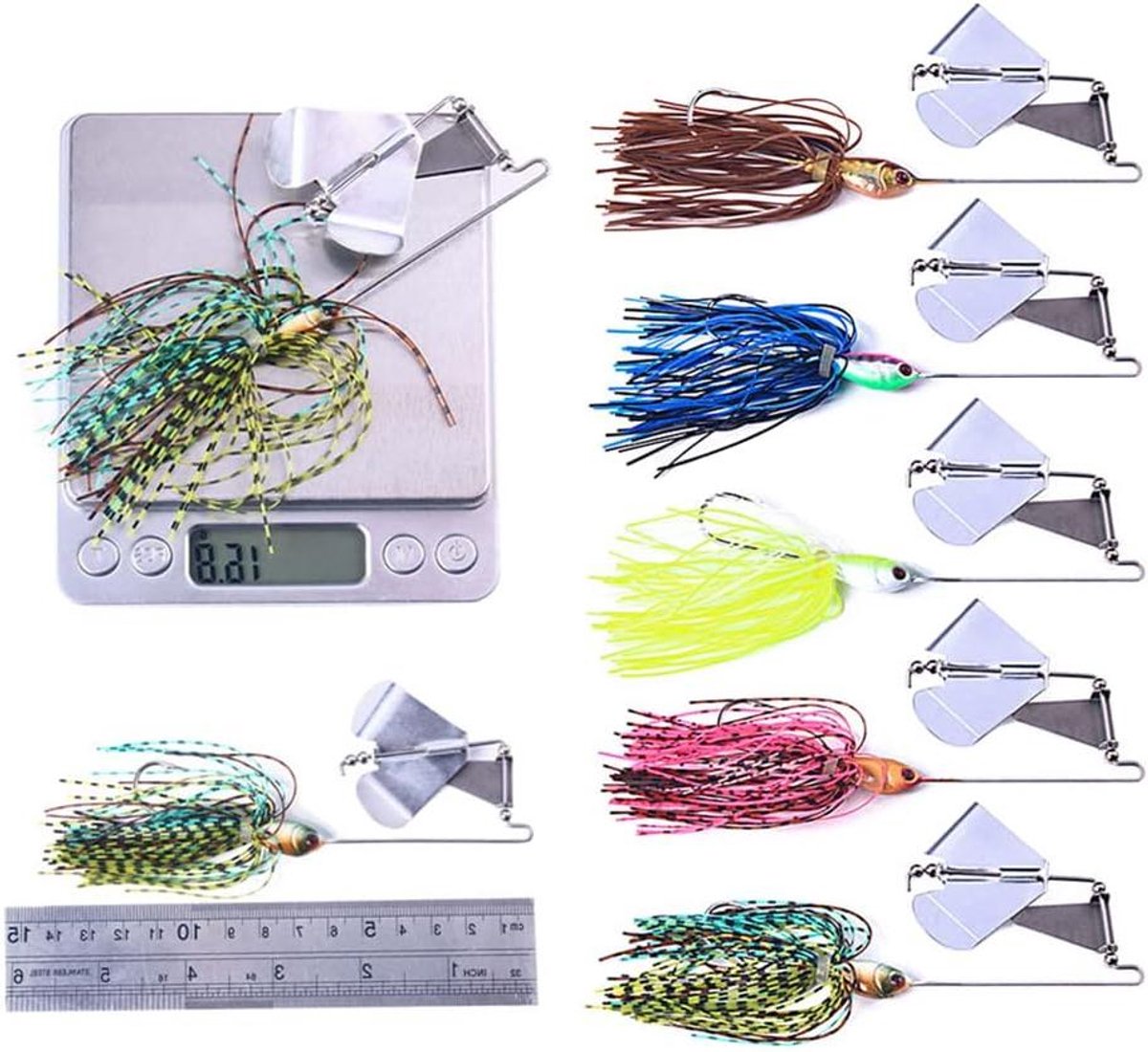 Spinnerbait Vissen Lokken - Aas Set - Vissen Vangen - Hartvormige Pailletten - 16g - Multicolor