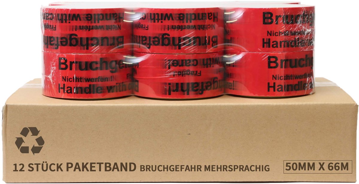 SnelShoppen - TK THERMALKING Tape - Verpakkingstape - Pakketband voor breekbare artikelen - 12 stuks - Risico op breuk - Let op niet gooien - Wees voo
