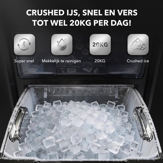 Bardi 1,8L Deluxe IJsblokjesmachine - Crushed ICE machine - Nugget IJsblokjesmachine - LED Verlichting - 20Kg/24 uur. inclusief Thermosbeker - ZWART met citruspers RVS van Bardi — afbeelding 4