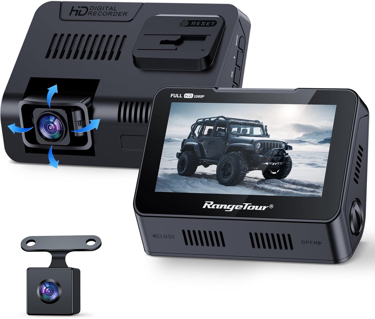 SnelShoppen - Range Tour Auto Dash Cam Voor en Achter, Dual Dashcam 170° Groothoek, 4.3" Dashboard Cam met Waterdichte Reverse Camera, Bewegingsdetect