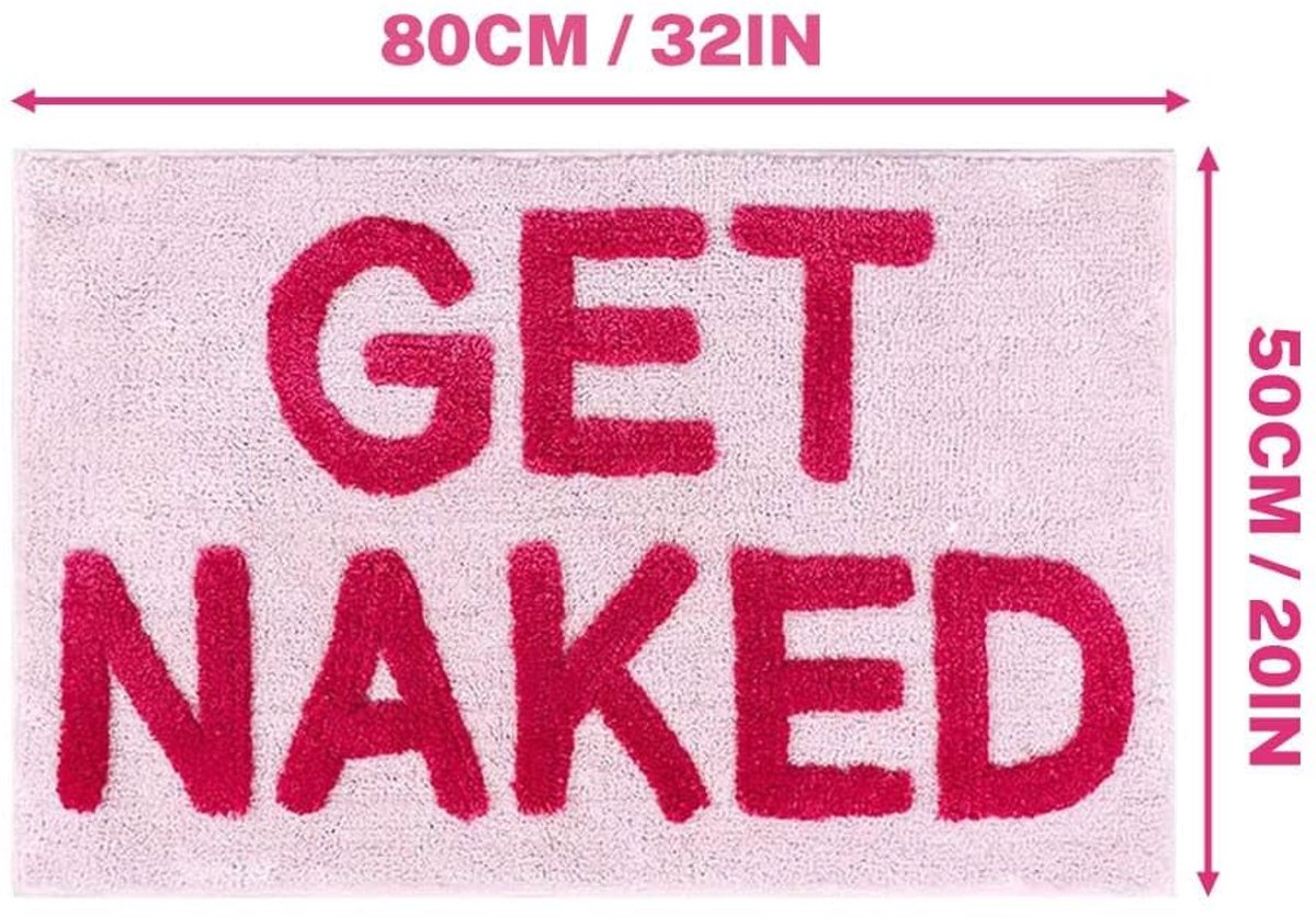 SnelShoppen - Grappige Badmat Get Naked Antislip, Zacht en Absorberend Microvezel, 80 x 50 cm, Roze, Schattig Badkamertapijt voor Douche en Badkamer