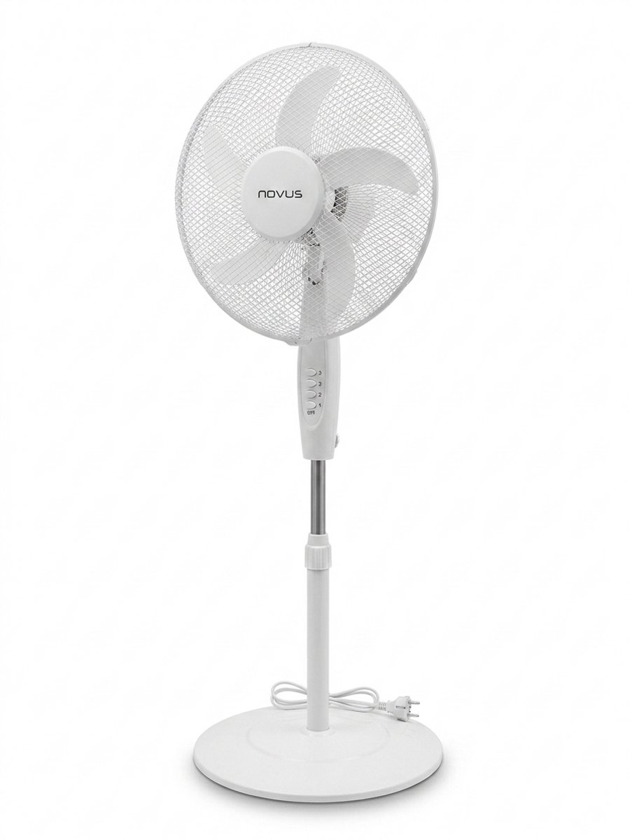Novus Statiefventilator 16 Inch (40 cm) – Staande Ventilator – (Model 18254) – 3 Snelheden – In Hoogte Verstelbaar (Max. 120 cm) – 50W – Wit