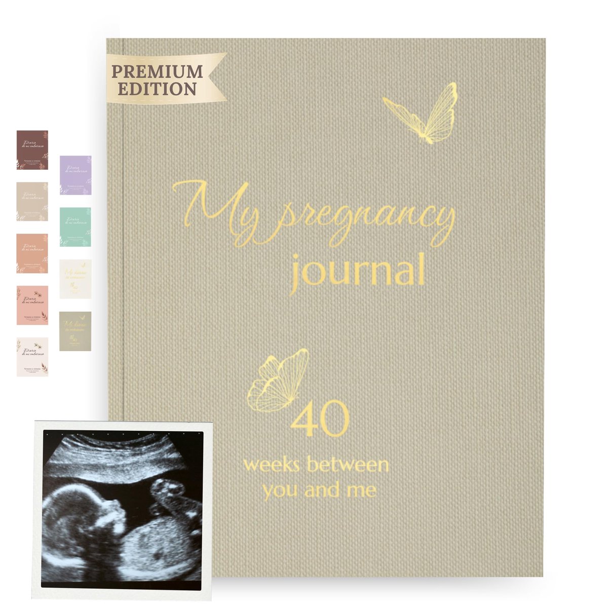 Thijox - Zwangerschapsdagboek voor Moeder - Persoonlijk Zwangerschapsboek met Ruimte voor Foto's en Ultrasounds, Week na Week Vastleggen, Grijs, Engel