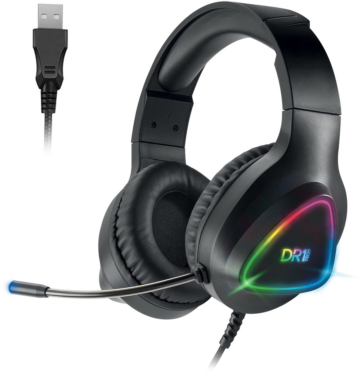 SnelShoppen - Professionele Gaming Hoofdtelefoon RGB LED - 7.1 Surround Sound Over-Ear USB Met Microfoon - Ideaal Voor PC Gamers - Grijs